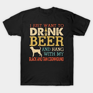 Black And Tan Coonhound Dad Drink Beer Hang With Dog Funny T-Shirt